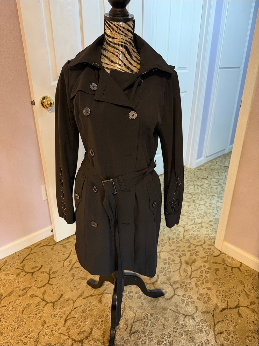 Michael Kors Black Double-Breasted Trench Coat with Belt